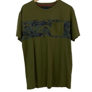 Craft + Flow Voyage T-Shirt Large Palm Tree Print 100% Cotton Short Sleeve Olive